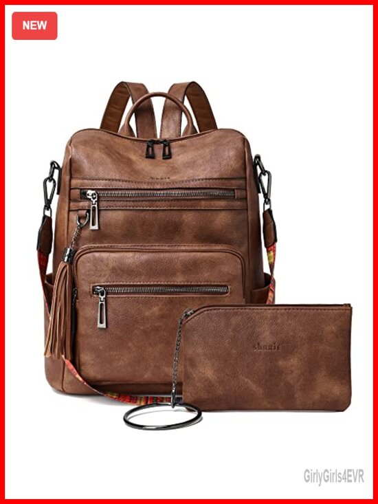 Vegan Leather Backpack Purse with Adjustable Shoulder Bag, Water Resistant,